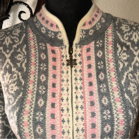 Appleseed’s Women’s Nordic Inspired Front Zip Cardigan Jumper Pink Cream Gray PM - Picture 1 of 16
